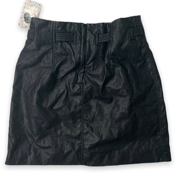 Free People Payton Paperbag Black Faux Leather Tie Waist Mini Skirt - Picture 3 of 11